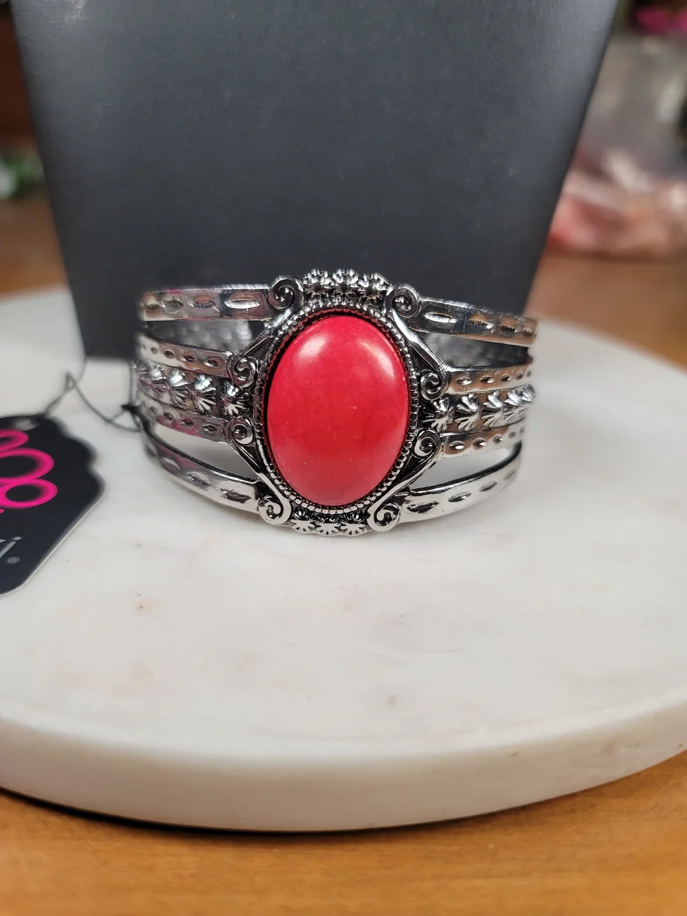 Paparazzi Women’s Silver Cuff Bracelet with Red Stone